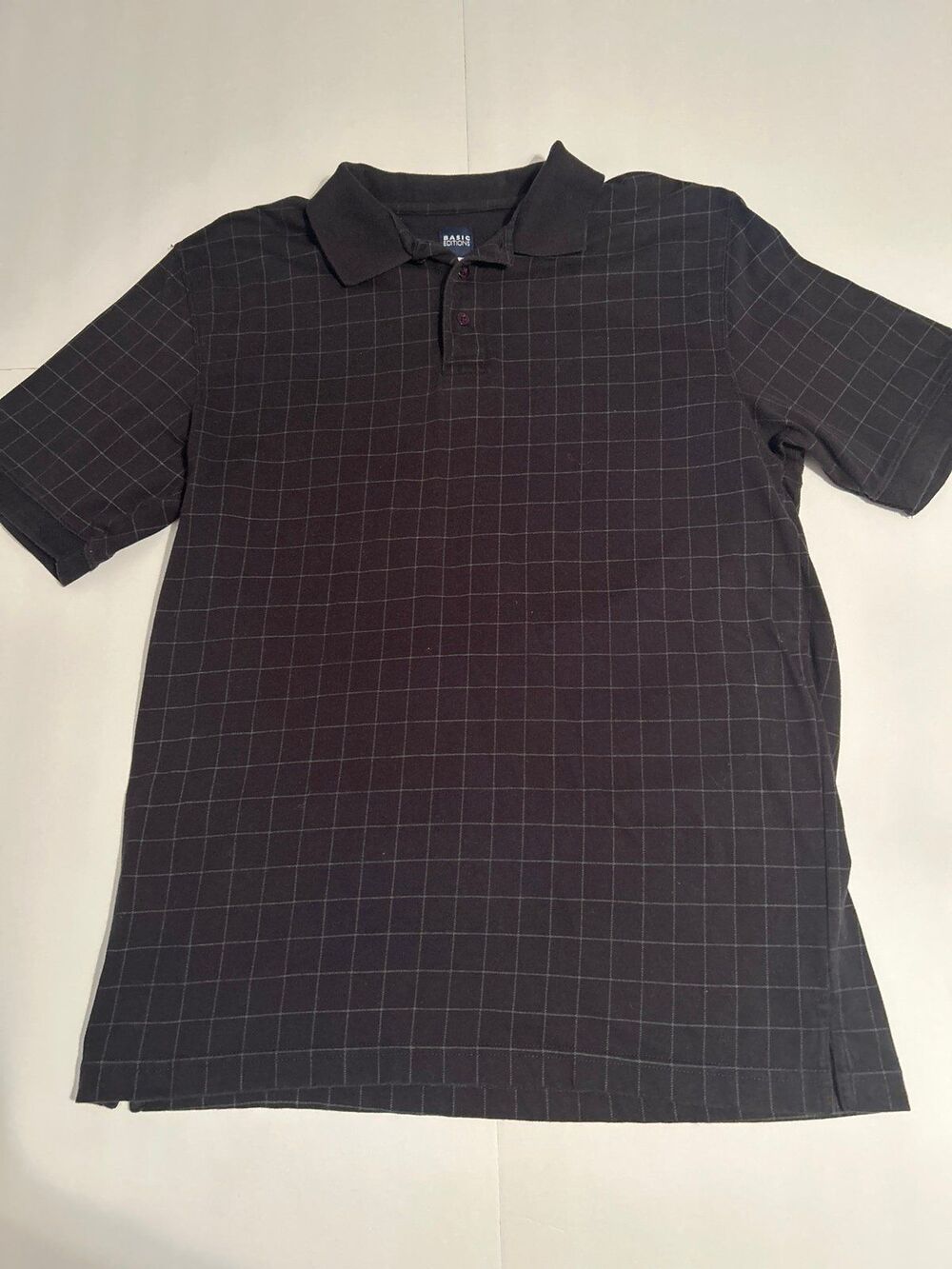 Basic Editions Men’s Black Patterned Short Sleeve Polo Shirt – Size Large